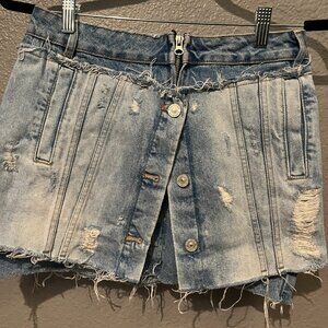 ZARA TRF IX’D MAKERS Blogger Fave Denim Distressed Double Layer Mini Skirt  - M